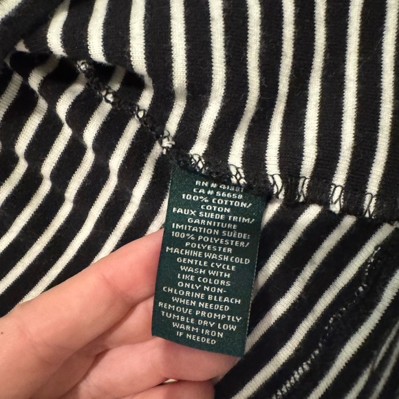 Lauren Ralph Lauren Black White Striped Shoulder Zip Elbow brown Patch Shirt - Picture 7 of 12